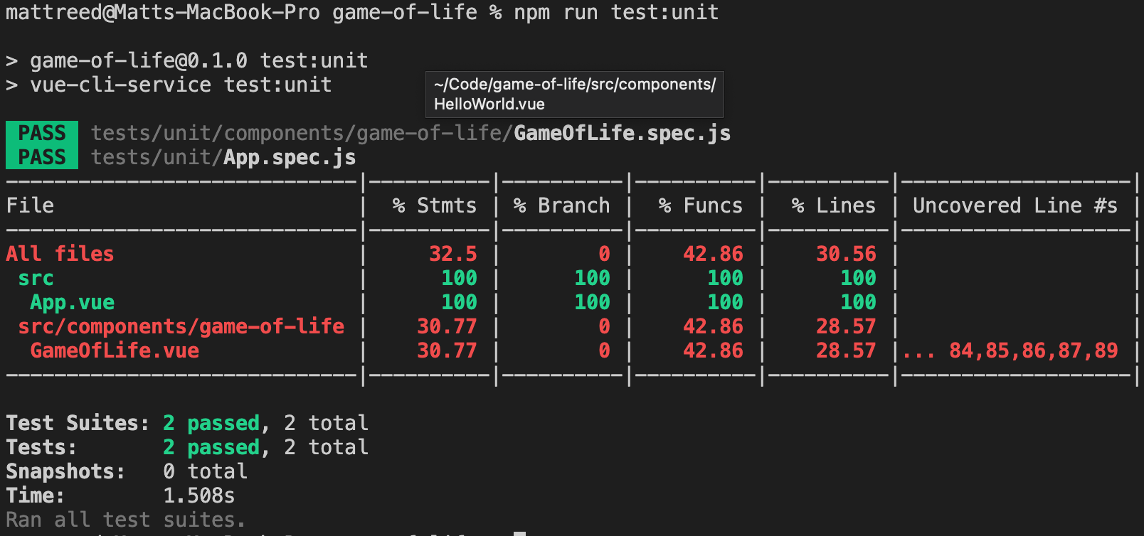 Unit Testing Output with Code Coverage