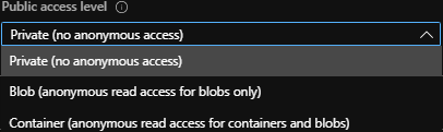 Figure 22 : editing the access level of a Blob container