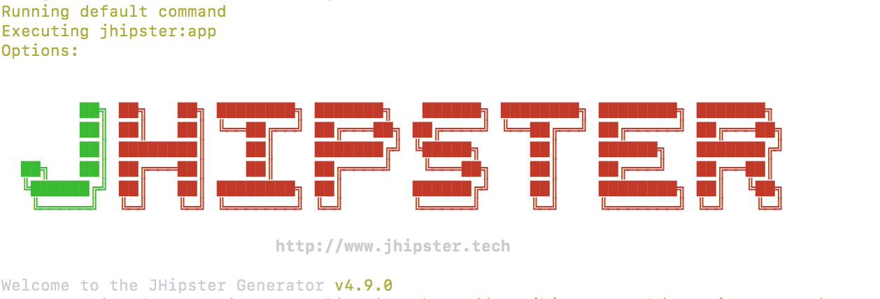 JHipster graphic appearing in Terminal